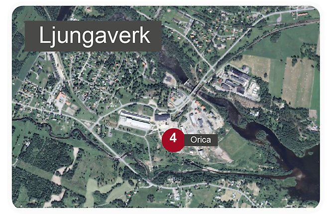 Bilden visar var Orica ligger i Ljungaverk, där det hanteras stora mängder farliga ämnen. Nummer 4. 